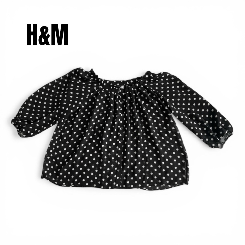 048 H&M Black Polka Dot Blouse with White Dots